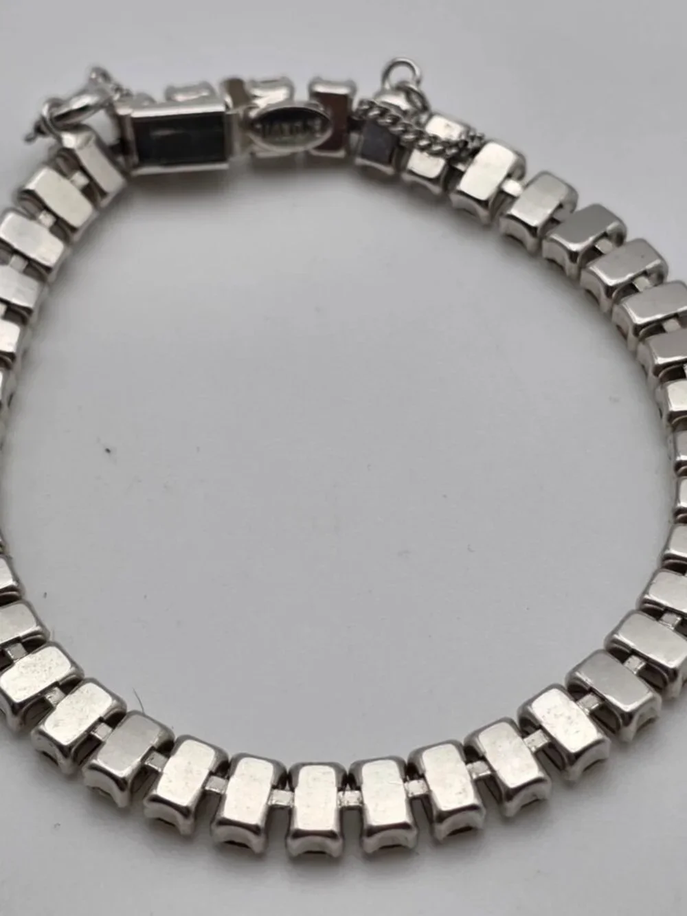 B. David Clear Baguette Rhinestone Tennis Bracelet Silver Tone 6.5in Vintage